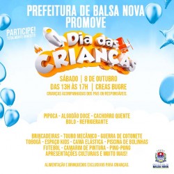 Prefeitura de Balsa Nova promove evento do Dia das Crianças, no sábado, dia 08 de outubro